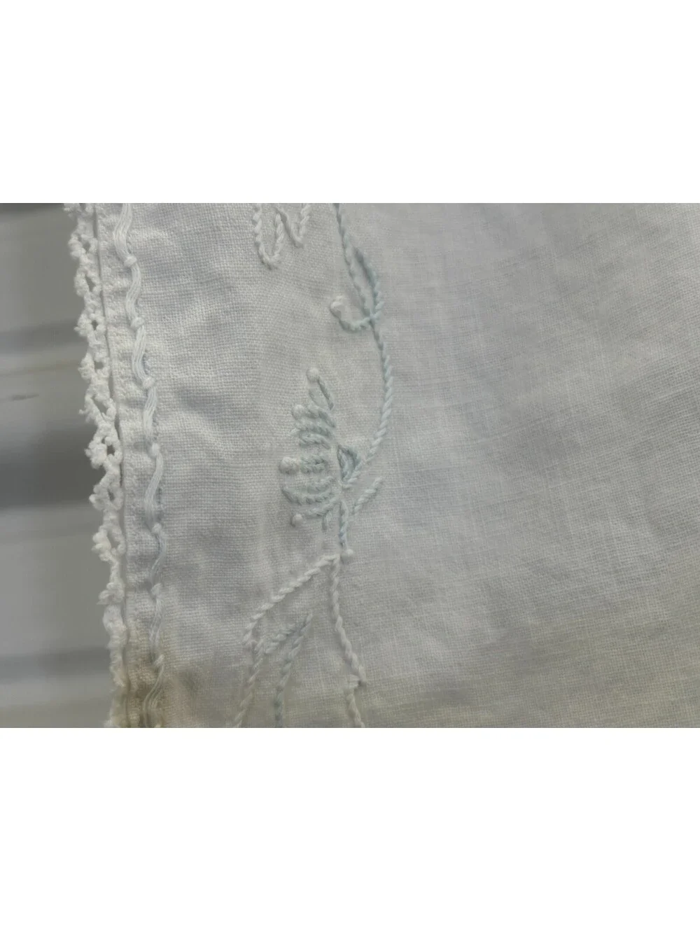 Vintage Embroidered Flower Floral Leaf Crochet Border Card Table Tablecloth Top